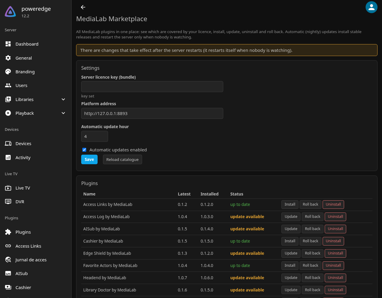 Marketplace: pluginurile acoperite, cu instalare, actualizare și revenire