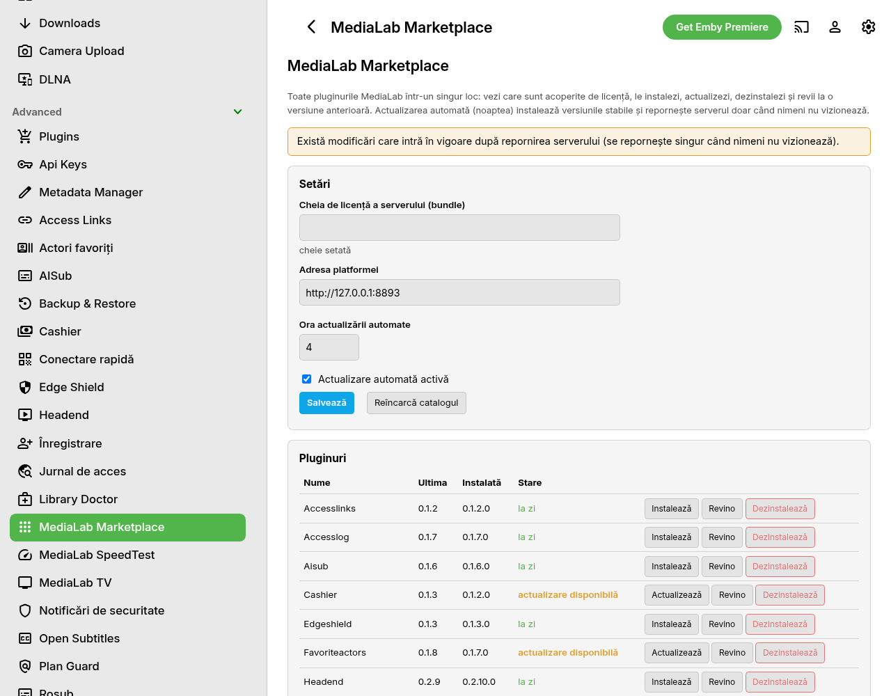Marketplace: your covered plugins, with install, update and rollback