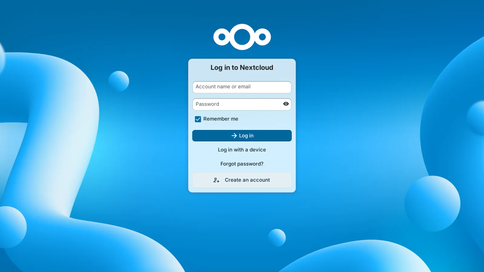 Nextcloud sign-in page with the “Create an account” button added by Sign-up